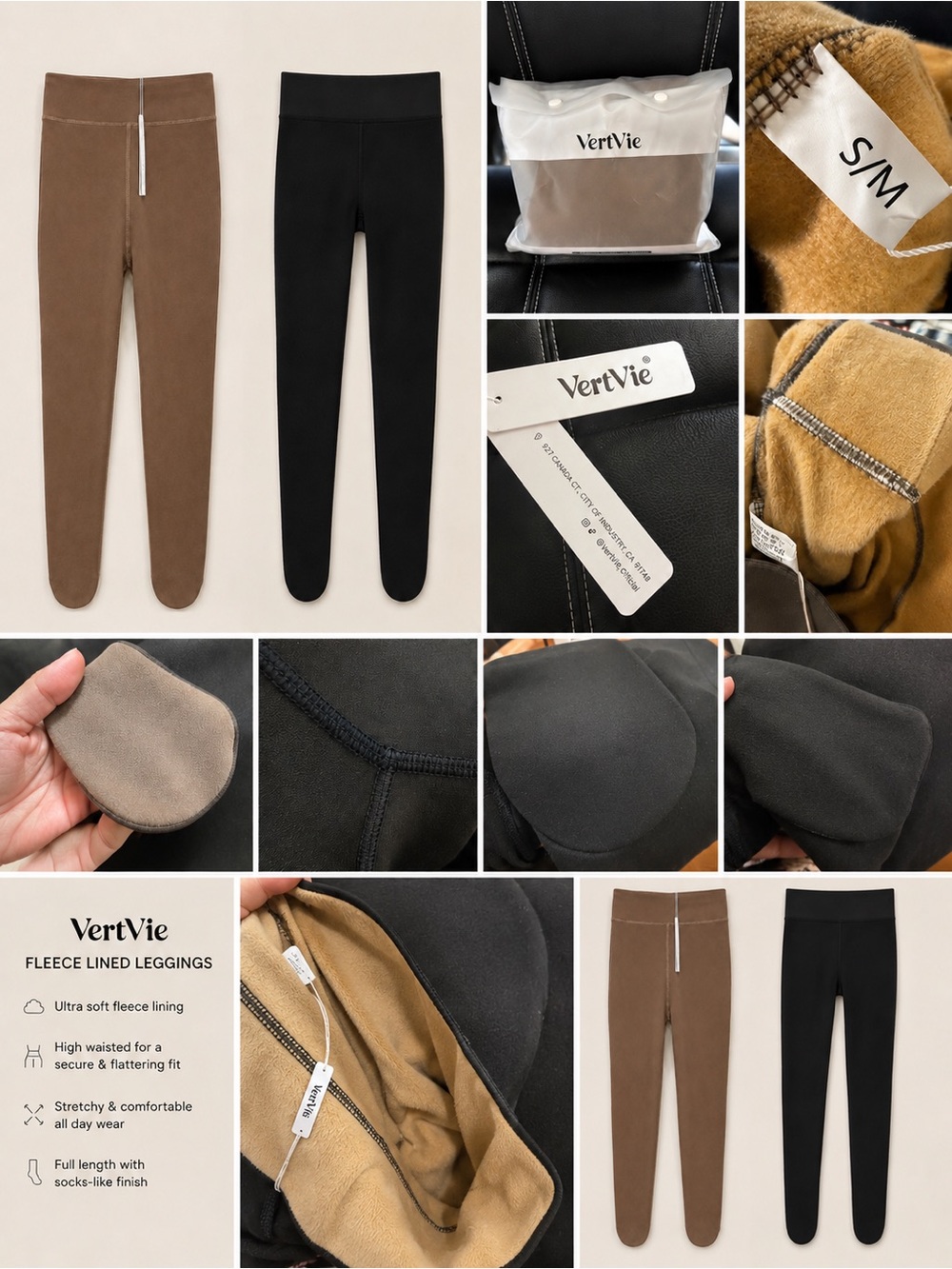 VertVie Fleece-Lined Leggings - Brown & Black